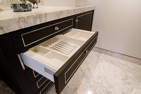 Open bathroom vanity drawer