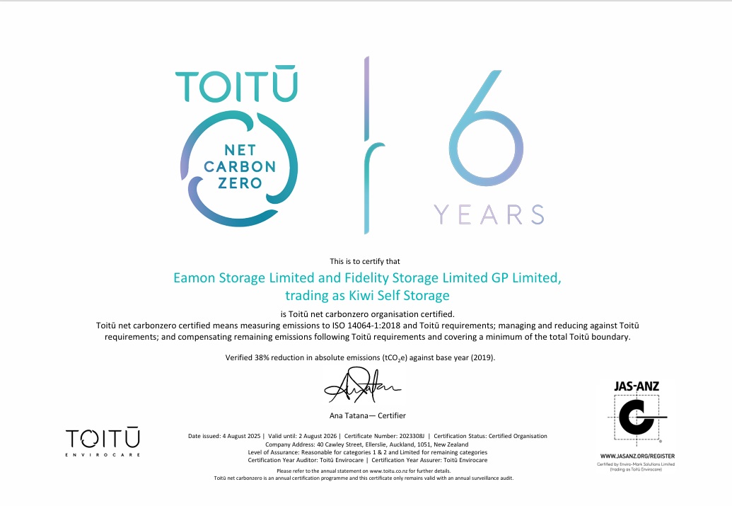 Toitu Carbon zero certificate 2025, expires 2026