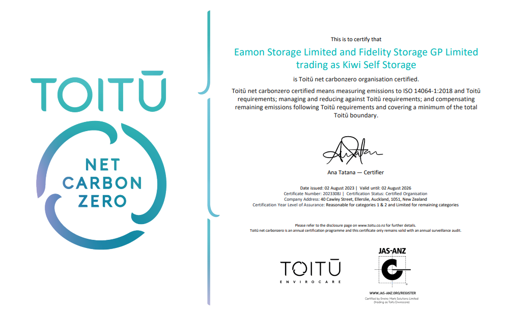 Toitu Carbon zero certificate
